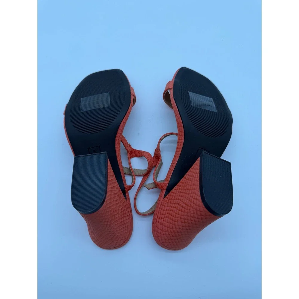 Seven Dials‎ Carina Mango Orange Snakeskin Embossed Block Heel Sandals Size 7M